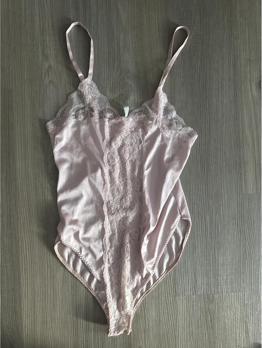 Vintage Light Pink Lace Trim Bodysuit